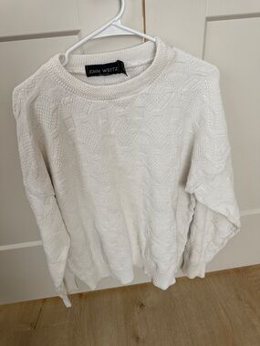 John Weitz Mens 100% cotton Cream Crewneck Textured Knit Sweater